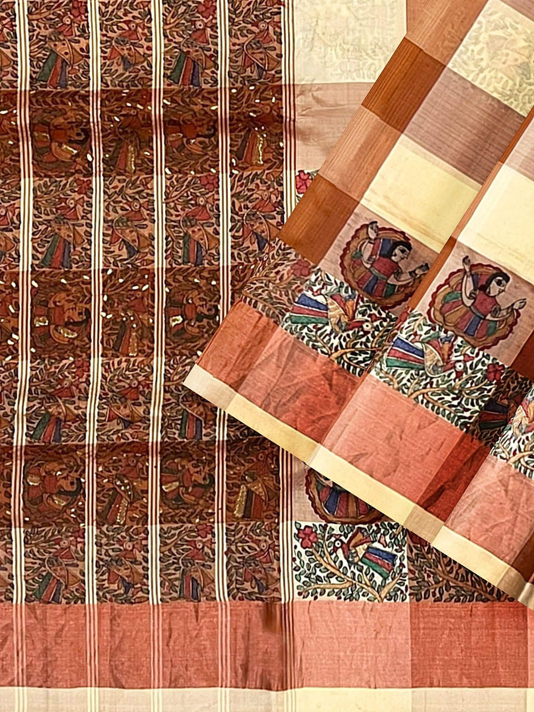 Madhubani on Murshidabad Silk Saree